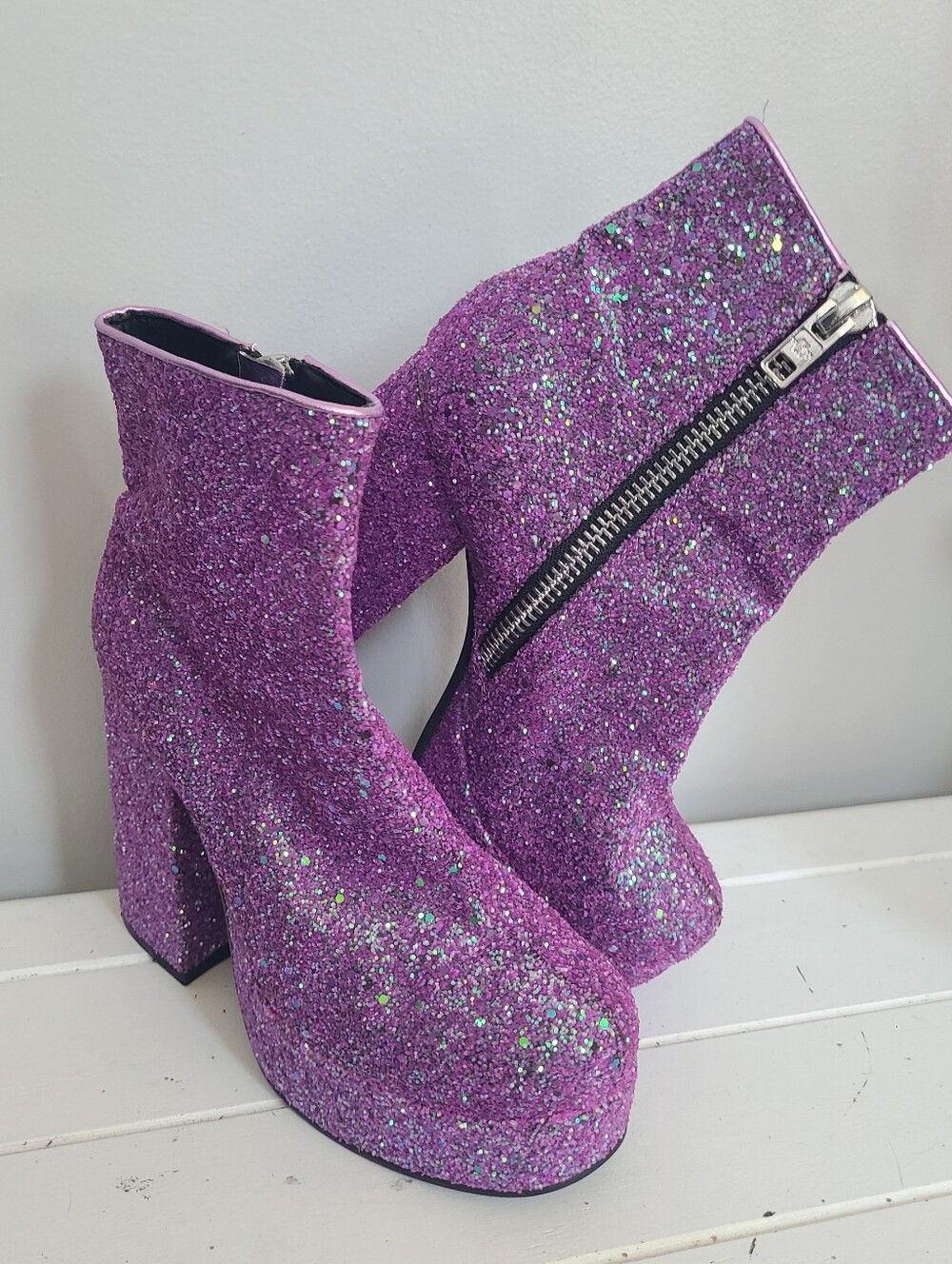 Current Mood Glitter Chunky Platform Heels Womens Size 7M